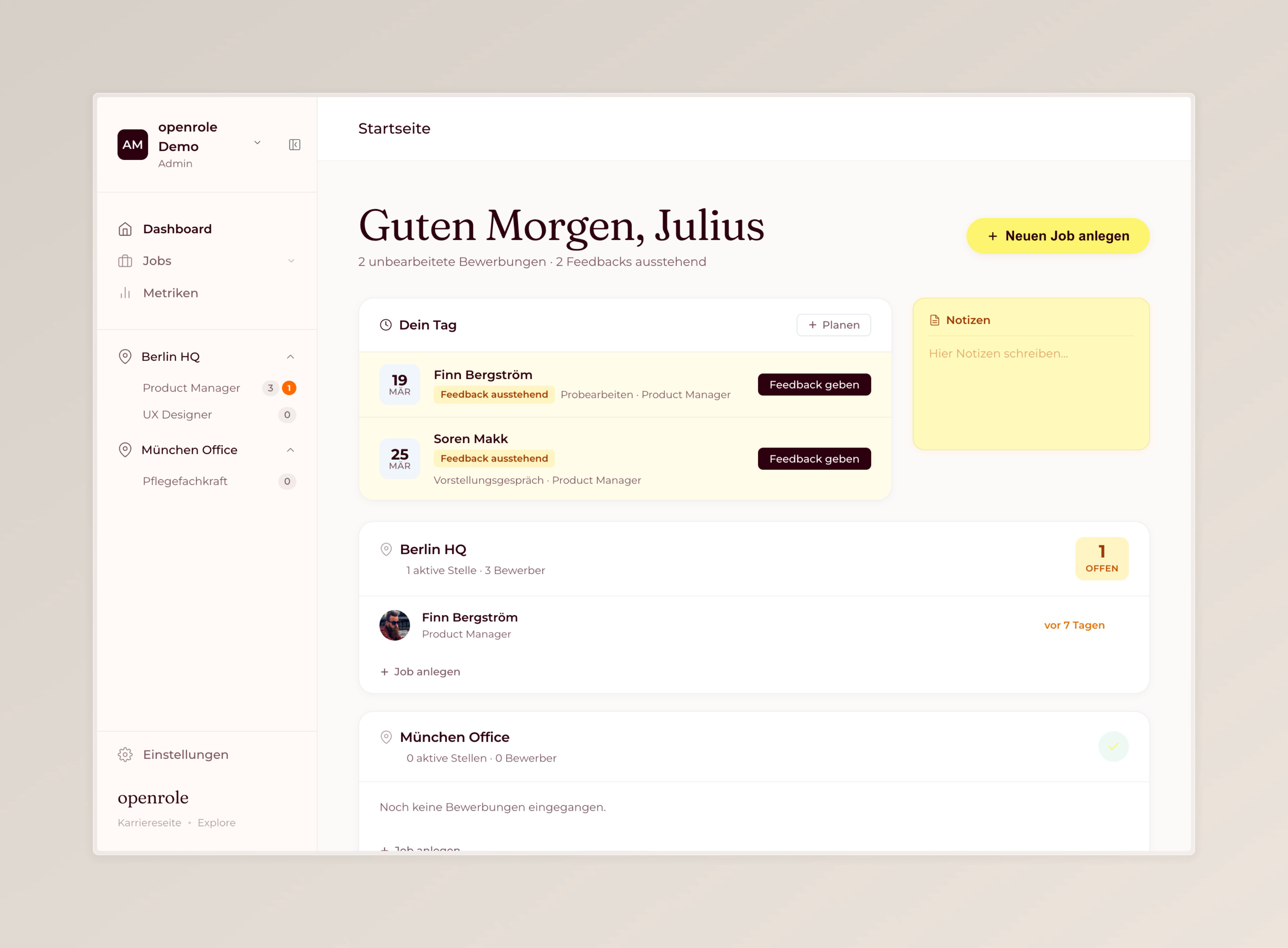 openrole Bewerbermanagement Dashboard